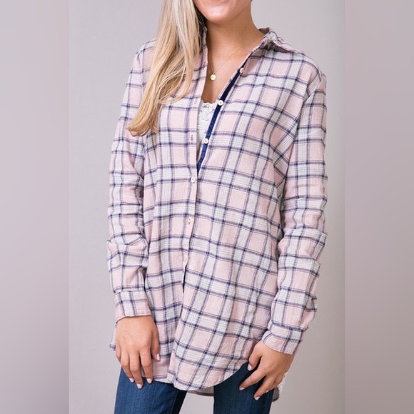 Johnny Was Collection Imogen Smock Shirt Pink & Blue Plaid Size Med RETAIL $240 - Picture 3 of 11